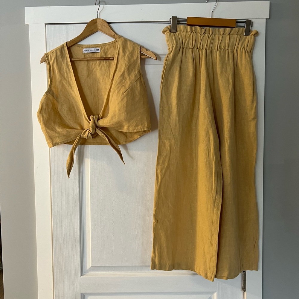 Faithfull the Brand Mustard Wide Leg Pants and Crop Top Set